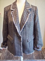 Chico&#39;s Ladys Dress Jacket 1 Medium Tweed Fring Sleeve Faux Pockets - £20.23 GBP