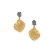14k Yellow Gold Plated Sterling Silver Labradorite and Textured Drop Earrings - £64.74 GBP