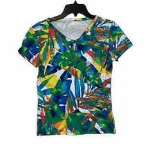 Anne Klein Multicolor Palm Print V-neck Top Short Sleeve Women Small Petite NWT - $20.15