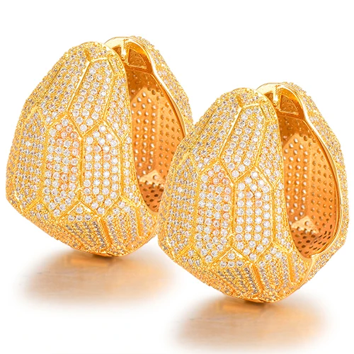 Noble Luxury Full Clear CZ Flashing Big Hoop Earrings Jewelry For Women Bridal W - £61.56 GBP