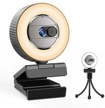 2021 2K Ultra HD Webcam with Microphone and Ring Light, Webcam Cover Slide - £19.38 GBP