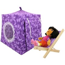 Purple Toy Pop Up Doll, Stuffed Animal Tent, 2 Sleeping Bags, Butterfly Print  - £19.89 GBP