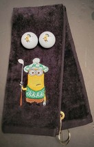 Minions Embroidered Golf Towel &amp; Ball Set  26x16 Black  - £27.87 GBP