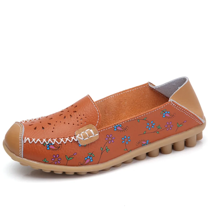 leather shoes woman fashion summer hollo  print casual women shoes slip on balle - £124.33 GBP