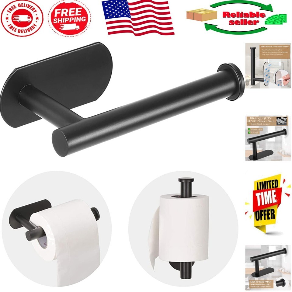 Modern Matte Black Wall-Mounted Toilet Paper Holder - Easy Self-Adhesive... - $13.16