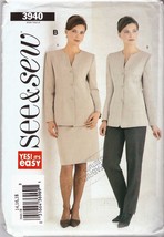 See And Sew Sewing Pattern 3940 Misses Jacket Skirt Pants Size 14 16 18 New - $9.99