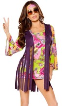 Hippie Costume Bell Sleeve Dress Fringe Vest Headband Floral Retro 10083... - £39.10 GBP