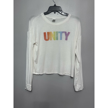 Unity Melrose And Market Womens T-Shirt White Rainbow Long Sleeve Stretc... - £9.69 GBP