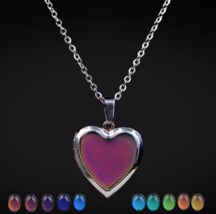 Elegant Color Changing Temperature Mood Heart Photo Locket Pendant Necklace - $220.95 MXN
