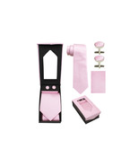 Designer Necktie + Cuff Link + Hanky Set - Classy PINK Wedding Birthday ... - £8.64 GBP