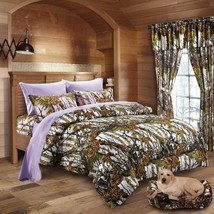 12 pc White Camo Mixed Colors Full Comforter curtains Lavender Full size Sheets - £77.09 GBP