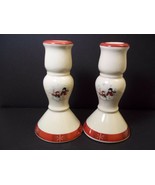 Royal Seasons stoneware candle holders Pair SNOWMEN snowman snowflakes - $6.60