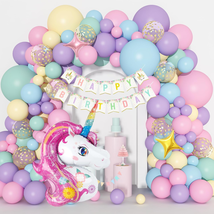 Unicorn Balloons Arch Garland Kit, 146Pcs Rainbow 40&quot; Unicorn Balloon Pastel Pin - £20.16 GBP