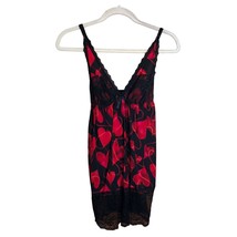 Smart &amp; S Sleepwear Woman&#39;s Nightgown Size Medium Black Red Hearts Negligee - £8.84 GBP