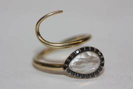 18K Yellow gold &quot;Zen Diamond Jewelry&quot; Black diamond White Spinel Snake ring -5.5 - £664.66 GBP