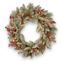 National Tree 24in. Snowy Bristle Berry Wreath with Battery Operated LED... - £67.22 GBP