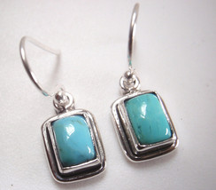 Small Turquoise Rectangle 925 Sterling Silver Dangle Earrings - £10.04 GBP