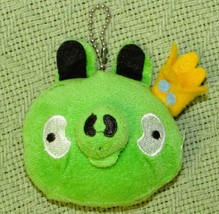 ANGRY BIRDS KEYCHAIN CLIP ON GREEN PIG KING PLUSH 2.5&quot; STUFFED ANIMAL CH... - £8.48 GBP