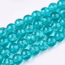 Z Bead Lot 5 strand 4mm round crackle glass Dark Turquoise 31 inch stran... - $9.49