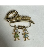 Vintage Mom Brooch w/ Birthstone Girl Charms, Gold Tone Signed K.I.S, U.S.A - $18.95 CAD