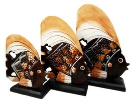 Balinese Wood Handicrafts Tropical Solar Angel Fish Family Set of 3 Figu... - $24.49