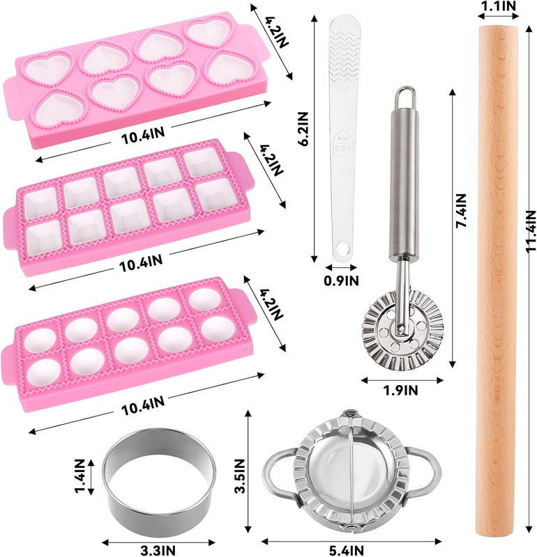 8Pcs Ravioli Mold Set- 3 Rectangle Ravioli Maker Press + Dumpling/Pasta Cutter,  Item image 3