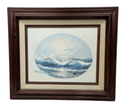 SeaScape Oil on Canvas Olivia Sandler Framed 15 x 22&quot; Vintage Waves Signed - £35.25 GBP