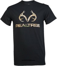 Realtree Men&#39;s Short Sleeve 100% Cotton Tee Shirt Black w/ Camo Logo Choose Size - £9.38 GBP