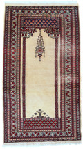 Handmade vintage prayer Pakistani Lahore rug 2.5&#39; x 4.6&#39; (77cm x 140cm) 1960s - £499.59 GBP