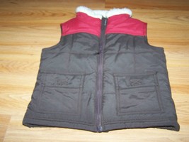 Toddler Size XS 3-4 Gymboree Dark Brown Red Puffer Vest Faux Fur Collar ... - $22.00