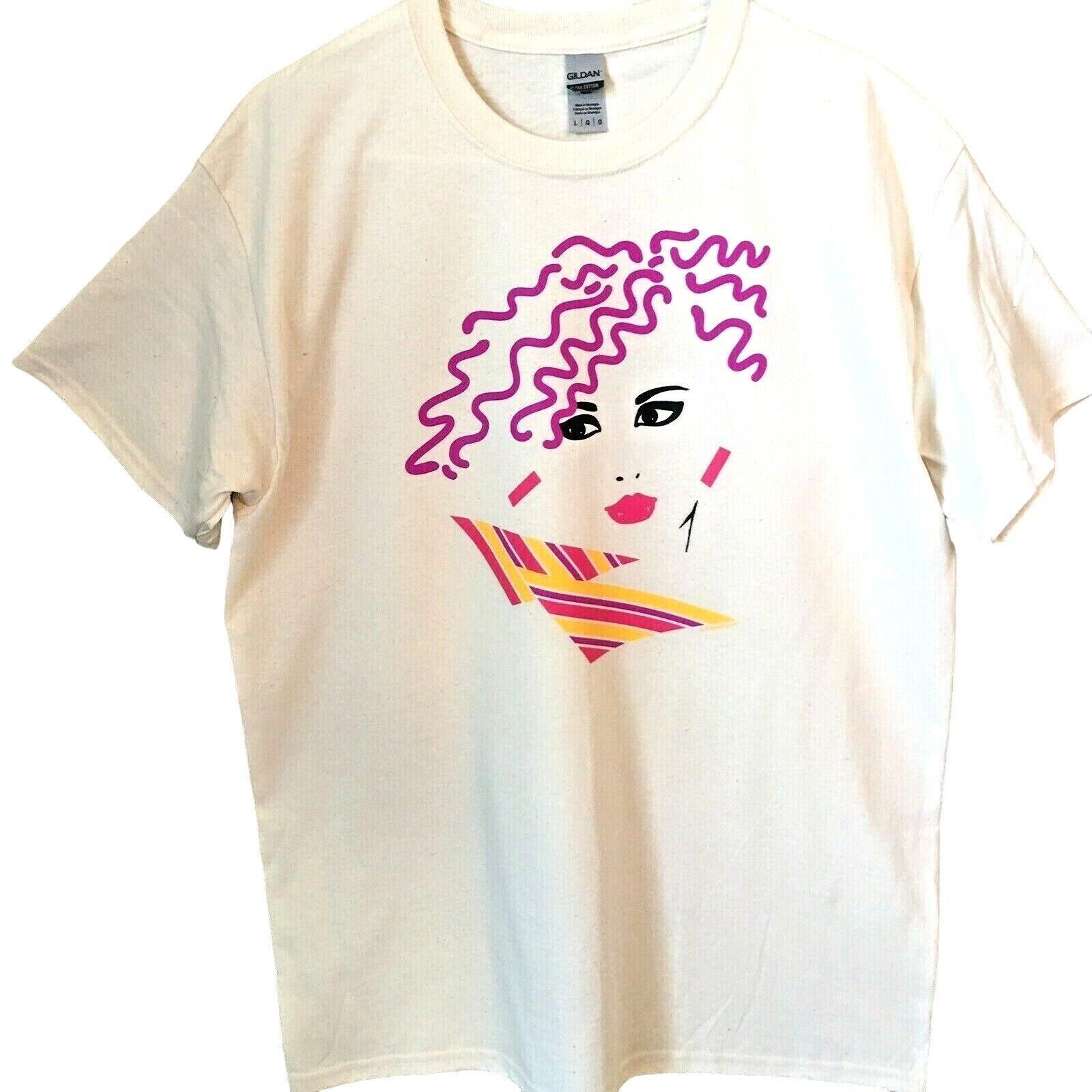 Primary image for T Shirt Woman Face Abstract Line Art Tattoo Pink Hair Unisex Standard L NEW NWOT