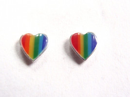 Small Rainbow Heart 925 Sterling Silver Stud Earrings - £3.53 GBP