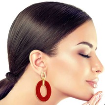 Red Pave Stone Oval Earrings - $35.49