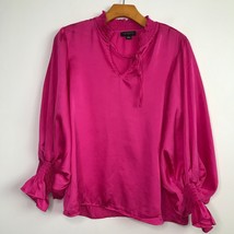 1. STATE Shirt Womens M Pink Satin High Collar Tie Long Puffed Sleeves B... - $26.72