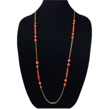 VENDOME Long Orange Glass Beaded Chain Necklace 36&quot; Vintage Mod 70&#39;s - £18.80 GBP
