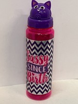 Reusable Bpa Free &quot;Sassy Since Birth&quot; Pink Purple Printed Water Bottle, Straw - £9.54 GBP