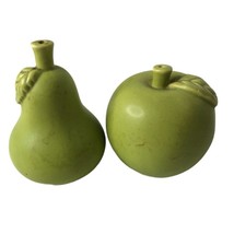 Salt n Pepper Shakers Apple Pear Green  Vintage Fruit Ceramic 1970s Farm... - $15.00