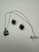 Vintage Sterling Silver Onyx Earrings 1.6cm Necklace 18” Set - £25.26 GBP