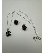 Vintage Sterling Silver Onyx Earrings 1.6cm Necklace 18” Set - £24.95 GBP