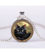 Black Persian Cat Round Pendant Necklace Unisex Stainless Steel NWT - £13.17 GBP