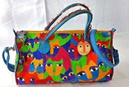 Laurel Burch Artist Cat Art Shoulder Tote Bag Zippered Purse  Canvas Handbag - £35.96 GBP