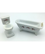 BATHTUB &amp; TOILET dollhouse 1:12 miniature - white ceramic roses bathroom... - £9.61 GBP