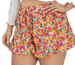 Plus Size 4X Pink Orange Yellow Floral Print Ruffle Hem Wide Leg Shorts NEW - $12.67