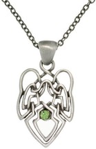 Jewelry Trends Celtic Knot Angel Pewter Pendant Necklace 23&quot; Green Crystal Rhine - £23.52 GBP