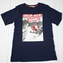H&amp;M Boy&#39;s Santa Snowboarder Navy Blue Top Shirt size 12 13 14 NWT - £10.29 GBP