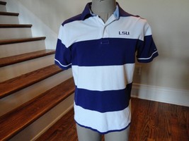 Purple &amp; White Colorblock Tommy Hilfiger Sewn LSU Tigers Polo Shirt Adult M - £17.34 GBP