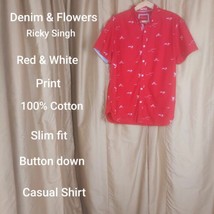 Denim &amp; Flowers Ricky Singh Red Cotton Causal Shirt Size L - $16.35 CAD