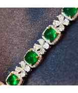 9Ct Cushion Cut Simulated Emerald Tennis Bracelet Gold Plated  925 Silver - £164.26 GBP