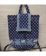 Vera Bradley Backpack Navy Blue Retired Quilted Pockets 13x10 See Descri... - £13.00 GBP