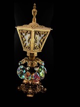 19&quot;  boudoir prism Lamp - bohemian Gilt brass coach shade - iridescent prisms -  - £146.60 GBP